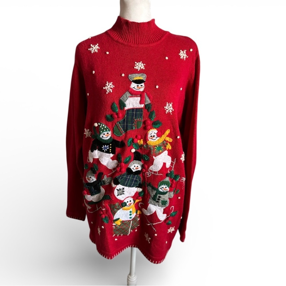 Victoria Jones Vintage Christmas Red Snowman ugly Sweater size M